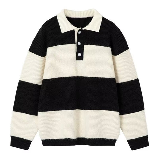 Black/White Striped Sweater - World Of Journey